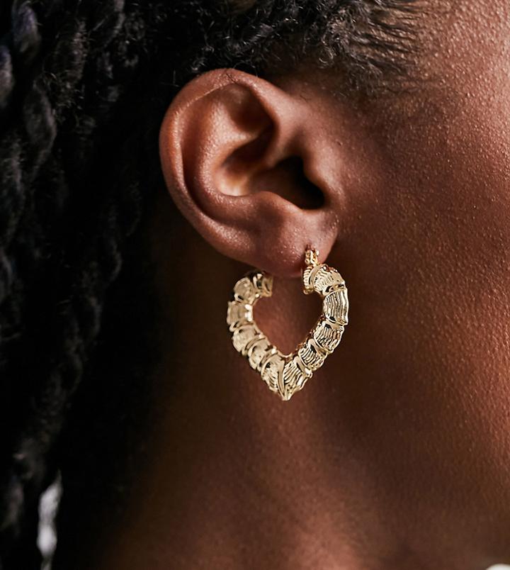 Image Gang 18k Gold Plated Bamboo Heart Hoop Earrings