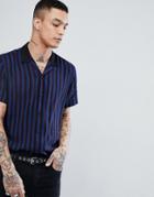 Asos Design Oversized Pin Stripe Shirt - Navy