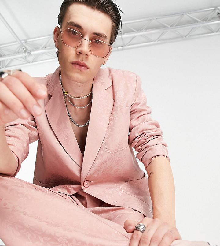 Reclaimed Vintage Inspired Limited Edition Satin Blazer In Pink Floral Jacquard