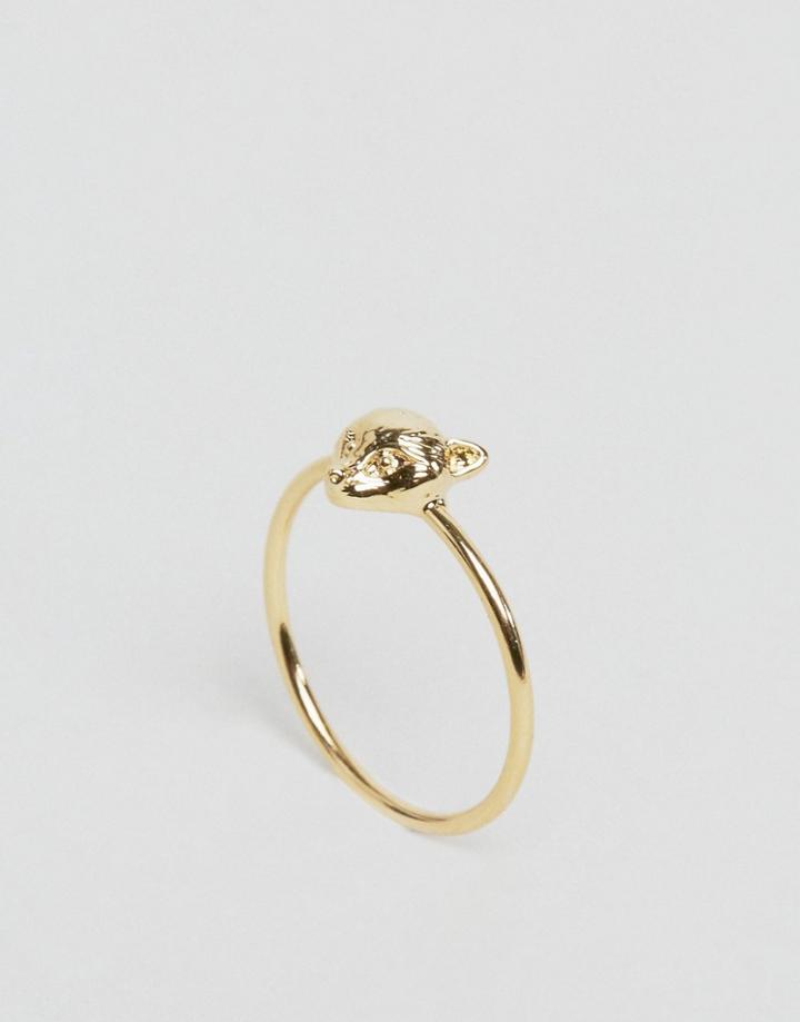 Orelia Gold Plated Fox Head Ring - Gold
