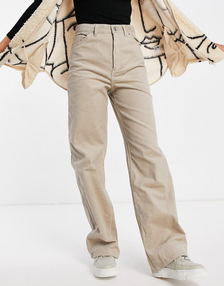 Monki Yoko Wide Leg Cord Pants In Beige-neutral