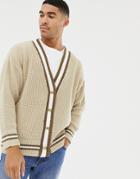Boohooman Cardigan With Stripe Detail In Beige - Beige