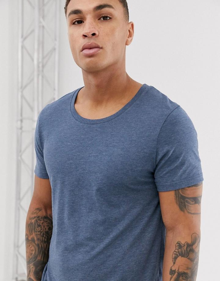 Asos Design T-shirt With Scoop Neck In Blue Marl