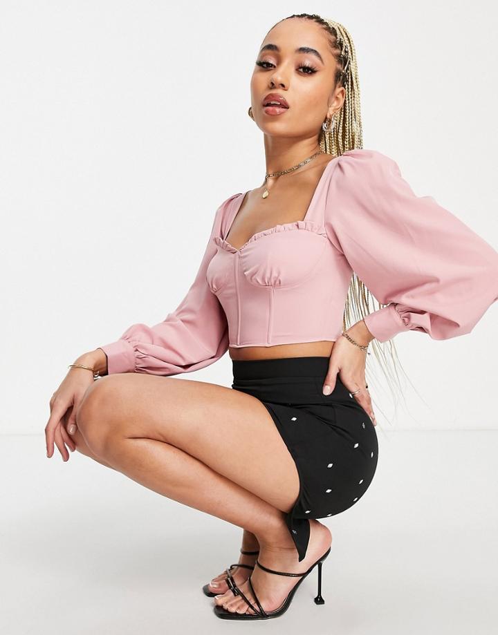 Love & Other Things Milkmaid Top With Puff Sleeves In Pink