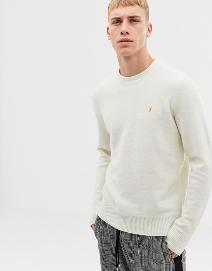 Farah Cottam Crew Neck Wool Sweater In Off White - White