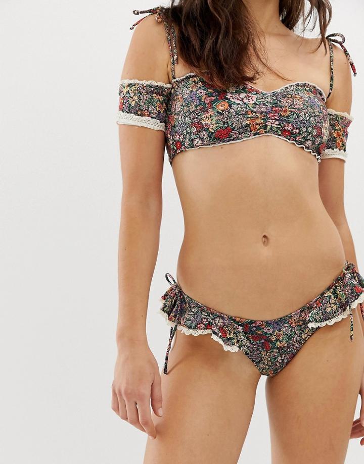 Montce Ruffle Uno Brazilian Bikini Bottom In Floral Multi - Multi