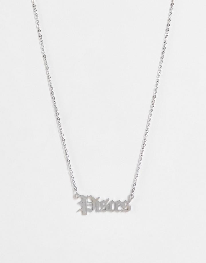 Designb London Pisces Stainless Steel Starsign Necklace In Silver