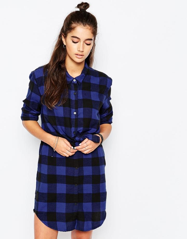 Cheap Monday Raw Shirt Dress - Night Blue Check