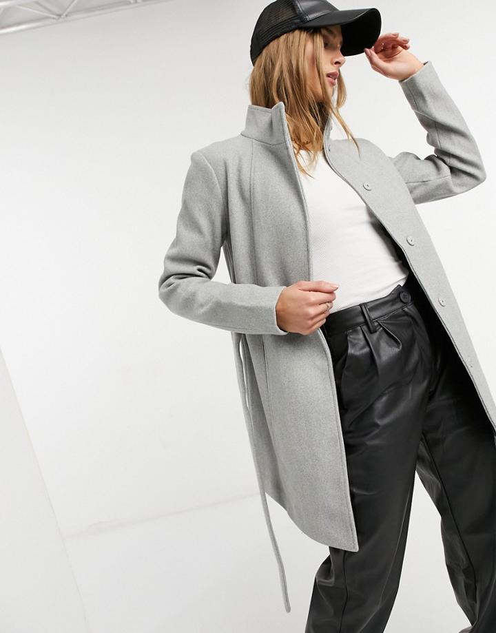 Vila Wrap Coat In Gray-neutral