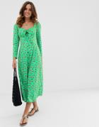 Asos Design Button Through Bow Front Maxi Dress In Floral Print-multi