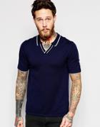Asos Knitted Polo In Merino Wool Mix - Navy