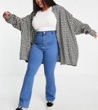 Dtt Plus Bianca High Waisted Flare Disco Jeans In Mid Blue-blues