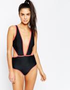 Oh My Love Plunge Cut Out Swimsuit - Black Coral