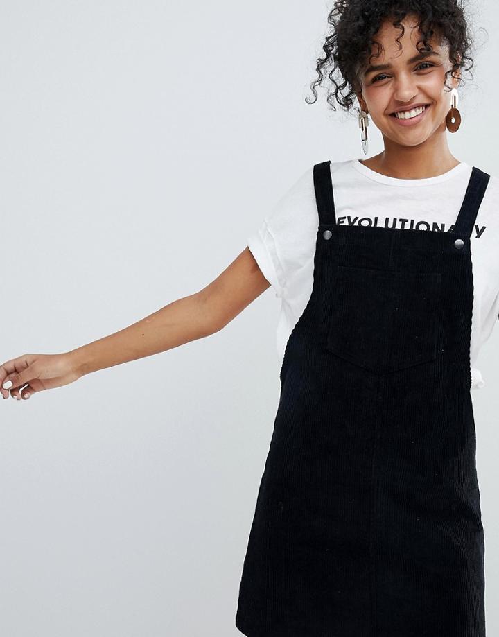 New Look Corduroy Pocket Pinny Dress - Black