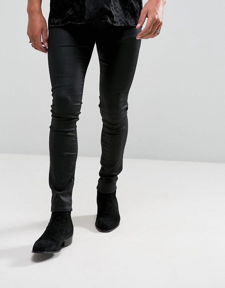 Asos Design Super Skinny Jeans In Coated Black - Black