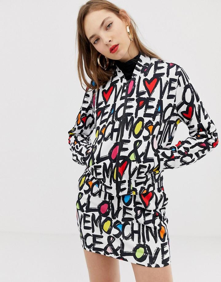 Love Moschino Graffiti Logo Bomber Jacket - White