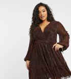 Ever New Curve Metallic Crinkle Mini Dress In Brown