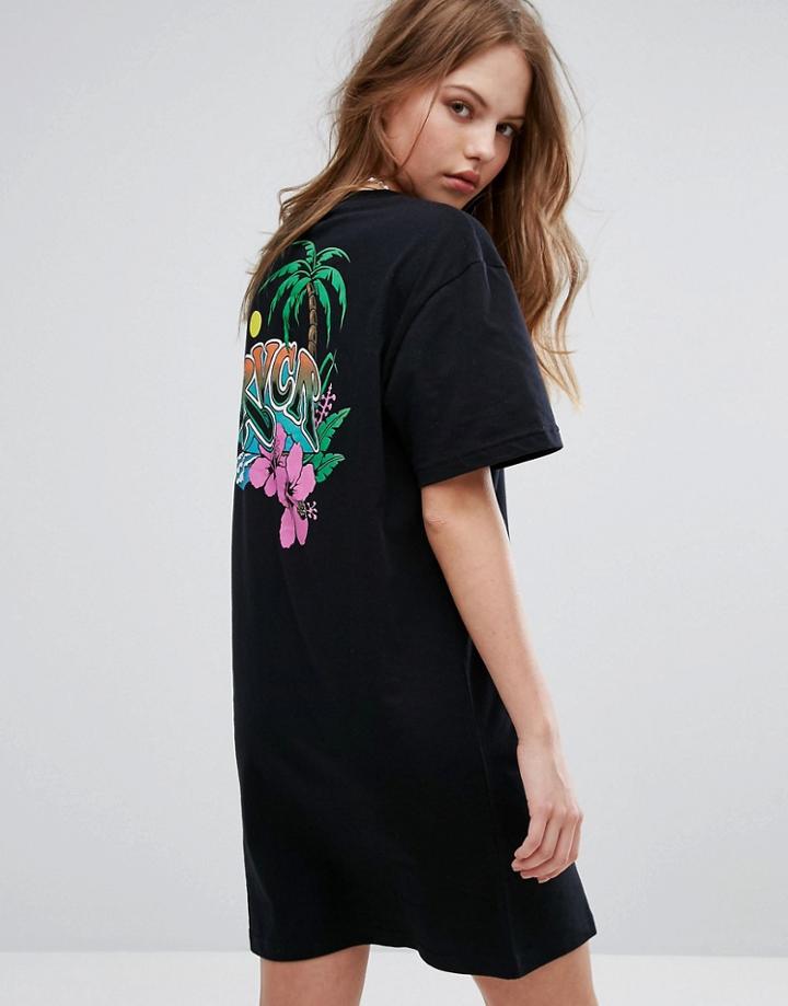 Rvca Oversized T-shirt Dress With Palm Print - Black