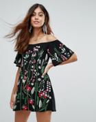 Daisy Street Off The Shoulder Embroidered Dress - Black