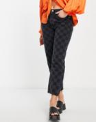 River Island Straight Cut Checkerboard Jeans In Black