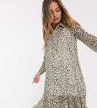 River Island Petite Leopard Print Shirt Dress In Brown