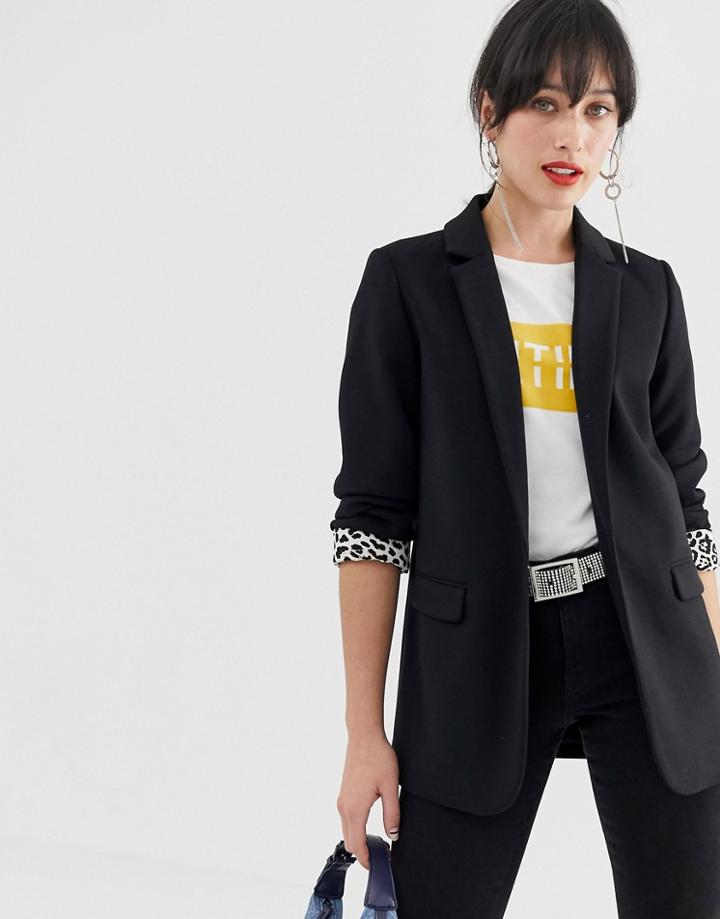 Stradivarius Blazer With Contrast Sleeve In Black - Black
