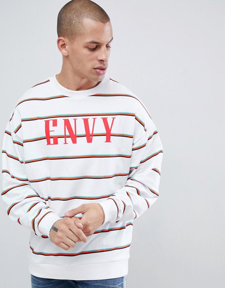Asos Design Oversized Sweatshirt With Stripes And Text Print In White - White