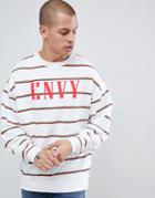 Asos Design Oversized Sweatshirt With Stripes And Text Print In White - White