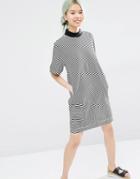 Monki Stripe High Neck T-shirt Dress - Stripe