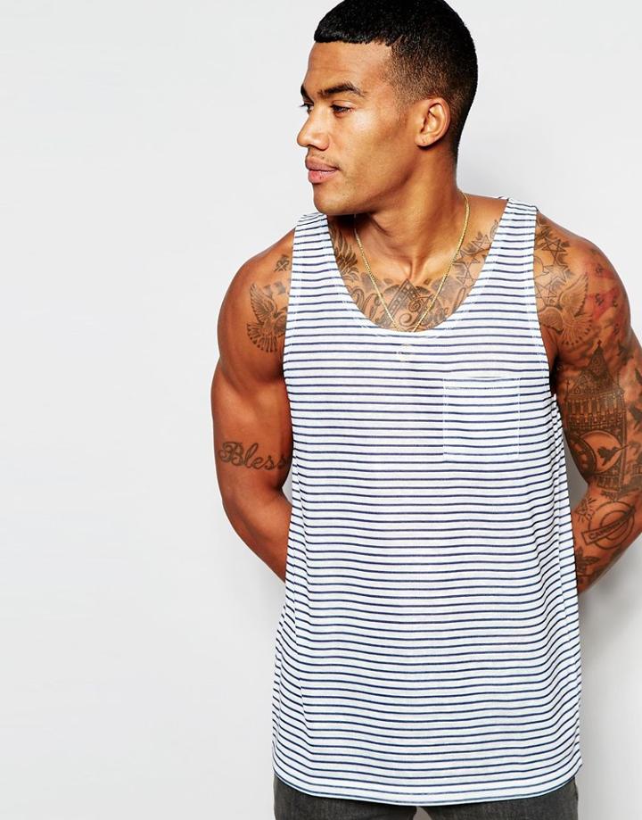 Asos Linen Look Relaxed Stripe Vest - White