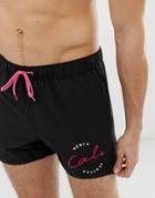 Asos Design Swim Shorts In Black With Cali Embroidery In Short Length