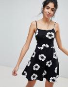 Asos Design Square Neck Mini Sundress In Floral Print - Multi