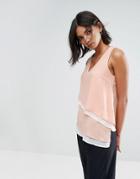 Vero Moda V Neck Top With Asymmetric Hem - Pink
