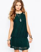 First & I Drop Waist Shift Dress - Green