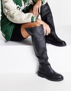 Mango Leather Over The Knee Flat Boots In Black