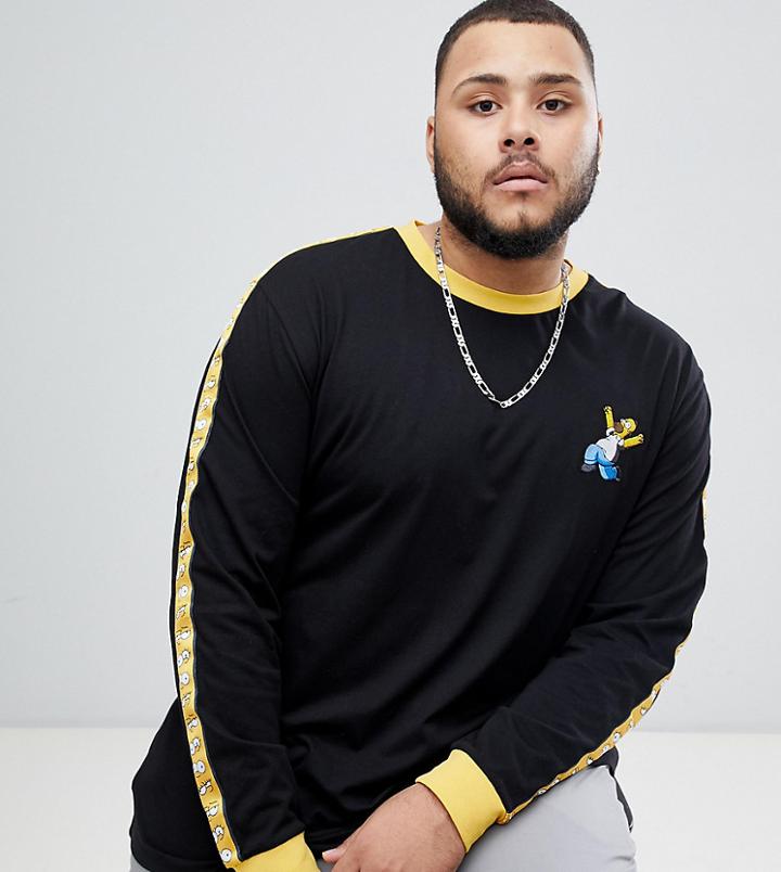 The Simpsons X Asos Design Plus Homer Long Sleeve T-shirt With Taping - Black