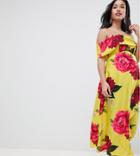 Asos Design Maternity Bandeau Dress With Dipped Hem In Floral Print-multi