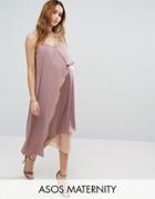Asos Maternity Cami Midi Dress With Mesh Insert - Pink