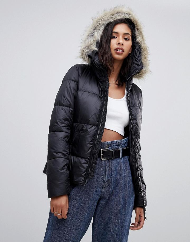 G-star Whistler Recycled Polyester Padded Jacket With Faux Fur Hood - Black
