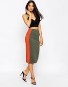 Asos Side Stripe Pencil Skirt In Color Block - Multi