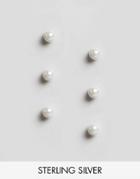 Asos Sterling Silver Pack Of 3 Mini Pearl Studs - Cream