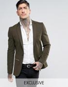 Religion Super Skinny Suit Jacket With Zip Detail - Green