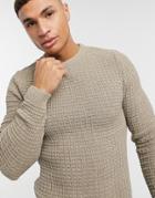 Asos Design Muscle Fit Waffle Knit Sweater In Oatmeal-neutral