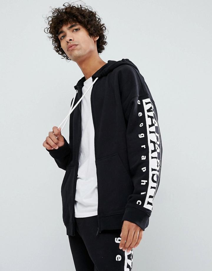 Napapijri Badstow Zip-thru Hoodie In Black - Black