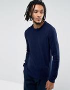 Asos Muscle Fit Lightweight Cable Knit Sweater In Navy - Navy