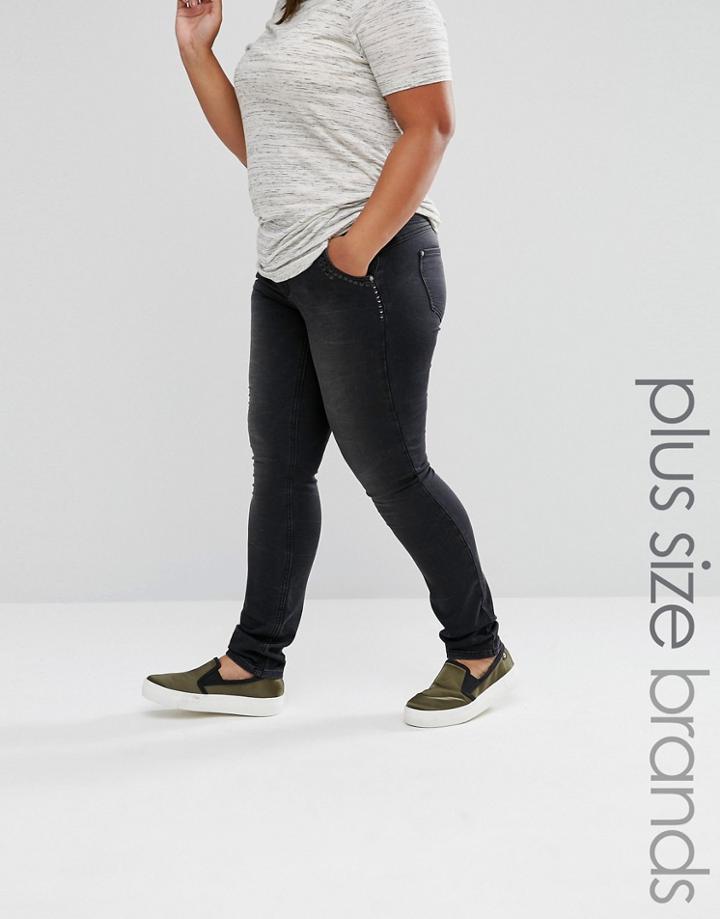 Junarose Slim Leg Jeans With Stud Details - Gray