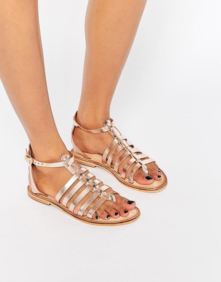 Warehouse Metallic Gladiator Sandals - Rose Gold
