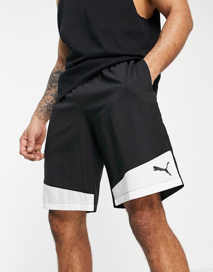Puma Training Favorite Woven 10 Inch Shorts In Black And White