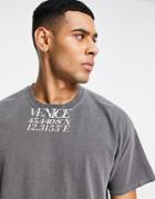 Topman Oversized Fit T-shirt With Venice Neck Print In Washed Black