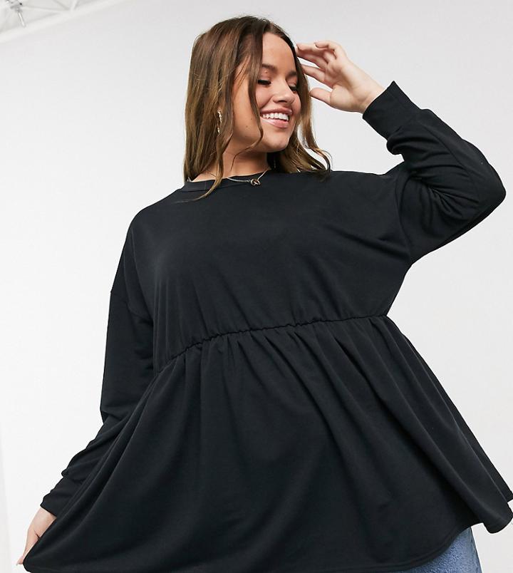 Yours Peplum Ruffle Sweatshirt In Black